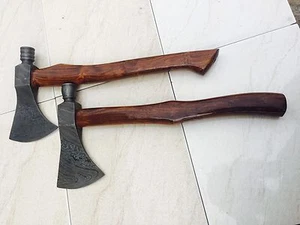 CUSTOM HAND MADE DAMASCUS BLADE AXE.35.WITH ROSE WOOD HANDEL(LOT OF 2)with Cover - Picture 1 of 9