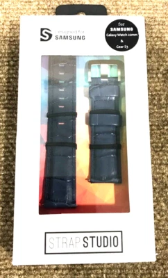 Часы Samsung Galaxy с узором аллигатора кожаный ремешок (46 мм) (темно-синий) GP-R805BREEAAC - Изображение 1 из 2