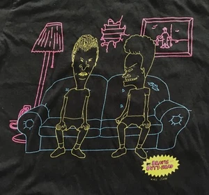 Beavis and Butthead on Couch Neon Outline Damen T-Shirt, schwarz, Größe M - Bild 1 von 4