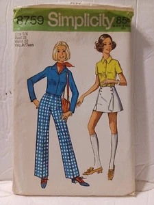 Simplicity # 8759 Sewing Pattern: Junior/Teens Shirt Pants & Pantskirt Size 5/6 - Picture 1 of 2