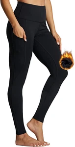 Fleece Lined Leggings Women Winter Thermal Insulated Leggings with Pockets High - Picture 1 of 4