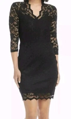 Vestido preto Karen Kane sobreposição de renda bainha vieira coquetel festa de fim de ano novo tamanho 2X - Imagem 1 de 4