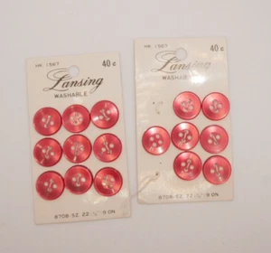VTG Lansing Buttons Red Pearl Finish On Original Card 16 Total Made in Japan - Picture 1 of 4