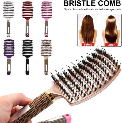 Bristle Comb Curved Hair Brush Thick Tangle-free Hair Massager For Men Women  - Image 1 of 4
