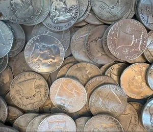 Lot of (10) 50c Franklin half dollars 90% silver 5$ FV - Picture 1 of 2