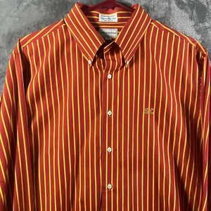 Camisa Maus & Hoffman para Hombre XL Naranja Amarillo a Rayas Algodón Egipcio Botones - Imagen 1 de 10