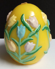 Vintage Yellow Wax Easter Egg Candle with Floral Design 6" Holiday Decor