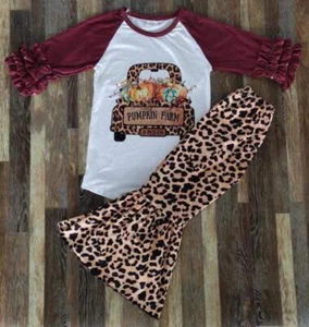 Pumpkin Farm Cheetah Print Top and Belle Bottom Girl Outfit Set - Picture 1 of 1
