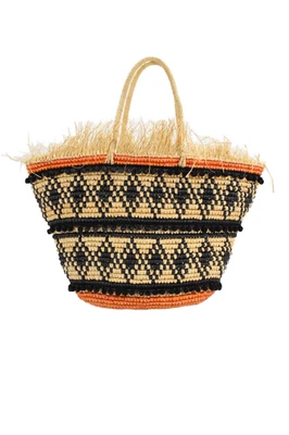Bolso de Mano Sensi Studio Mujer Tejido Detalle Flecos Pom Pom Ribete Beige Grande Foto 1 de 4