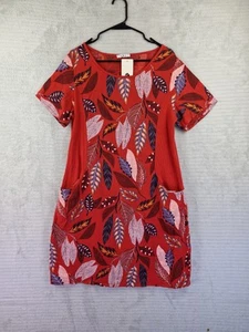 Eye Catch Made In Italy Red Floral Shift Dress Cotton Linen Size L/Chest 40"... - Picture 1 of 14