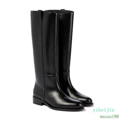 Women's Knee High Boots Leather Shoes Equestrian Riding Pull On Winter Oversize - Image 1 of 4
