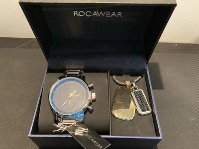 Rocawear Men’s Watch Necklace & Bracelet Set Y2K Hip-Hop Rap Streetwear VTG 90’s - Image 1 of 4