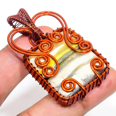 Ciondolo in rame con pietra preziosa diaspro bombo fatto a mano gioielli 2,1" - Immagine 1 di 4