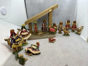 Ecuador 16 Piece MINI NATIVITY SET Handmade Masapan Bread Dough Some Damage Read - Picture 1 of 9