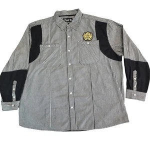 Eight 732 Shirt Mens 4XL Black White Striped Button Up Long Sleeve Casual Logo - Picture 1 of 15