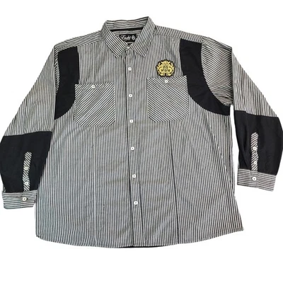 Eight 732 Shirt Mens 4XL Black White Striped Button Up Long Sleeve Casual Logo - Image 1 of 4