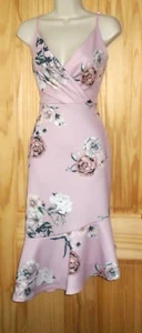 Pink floral strappy party event dress asymmetric hem size 8 Quiz - Picture 1 of 6