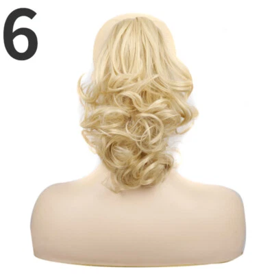 Pelucas de cola de caballo rubias cortas de 11,8" con clip sintético rizado adorno para el cabello Foto 1 de 4