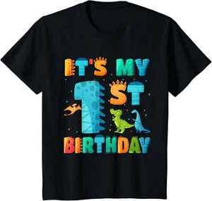 Kids 1 Year Old Birthday Boy Dinosaur It's My 1st Birthday T-Shirt - Picture 1 of 2