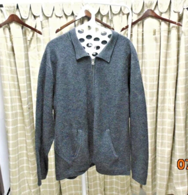 Suéter gris vintage Alfani para hombre 100 % lana cremallera cuello bolsillo talla XXL Foto 1 de 4