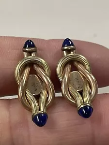 Vintage Yellow & Rose Gold Tone Twist Blue stone Cufflinks - Picture 1 of 6