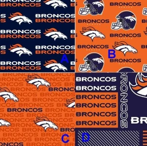 BTHY NFL Denver Broncos Cotton Fabric By The Half Yard - 4 Prints To Choose - Picture 1 of 8