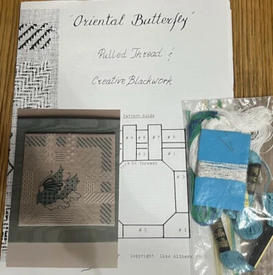 De colección 1983 MARIPOSA ORIENTAL Hilo Tirado e Hilo Patrón Bordado Blackwork Foto 1 de 4