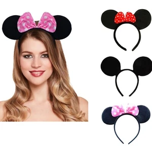 Mouse Ears Headband Red Pink Polka Dot Ladies Kids Girls Halloween Fancy Party - Picture 1 of 16