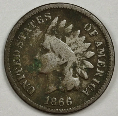 1866/6 Indian Head Cent.  Error.  About V.G.  129481 Cover