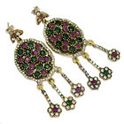 22g Turkish - Treated Ruby, Emerald & CZ 925 Silver Two Tone Earrings CE8429