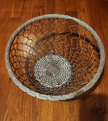Vtg Metal Art Aluminum & Brass Basket Lg 13" Woven weaved Bowl Fruit Bread more Cover