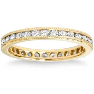 1ct Channel Set Round Natural Diamond Eternity Ring 14K Yellow Gold Wedding Band - Image 1 of 4
