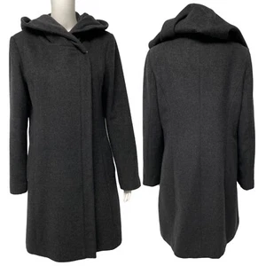Cole Haan women's trench knee length coat gray wool zip front hoodie size 10 - Picture 1 of 12