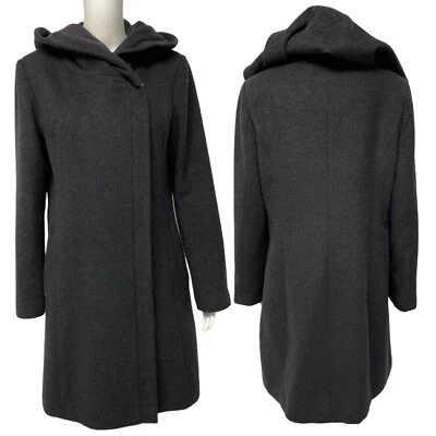 Cole Haan Mujer Trench Hasta la Rodilla Abrigo Gris Lana Cremallera Frontal Sudadera con Capucha Talla 10 Foto 1 de 4