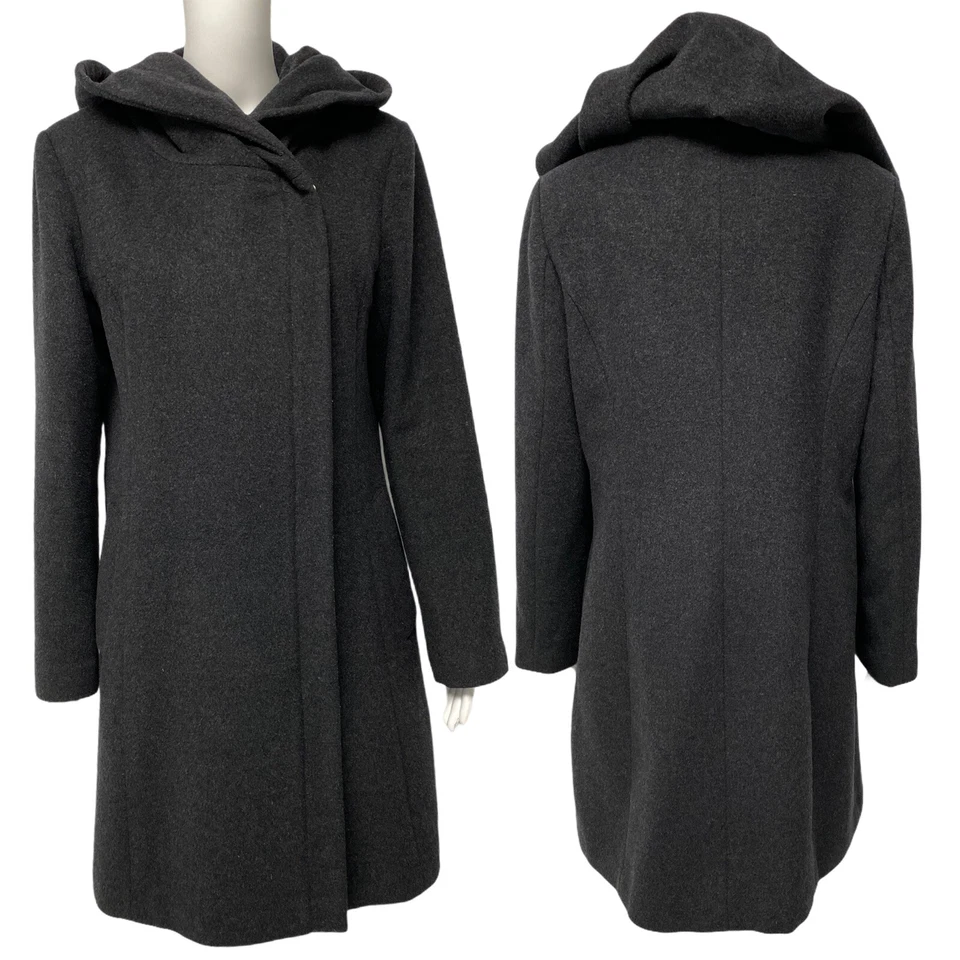 Cole Haan Mujer Trench Hasta la Rodilla Abrigo Gris Lana Cremallera Frontal Sudadera con Capucha Talla 10 Foto 1 de 4