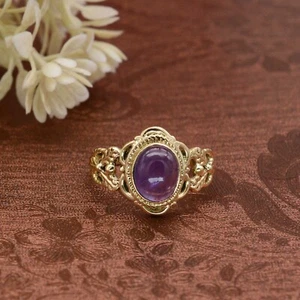 Amethyst Ring Brass Gold Women Ring Promise Engagement Ring Handmade Gift ForHer - Picture 1 of 6