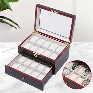 20 Slot, Jewelry Watch Storage Case Cabinet Wooden Drawer Box Display Organizer - Picture 1 of 18