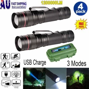 2 Pack 1200000lm LED Flashlight USB Rechargeable Super Bright Torch Lamp Lights - Picture 1 of 15