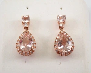 Natural Morganite 2.25Ct Pear Cut Halo Dangle/Drop Earrings 14K Rose Gold Plated - Picture 1 of 8
