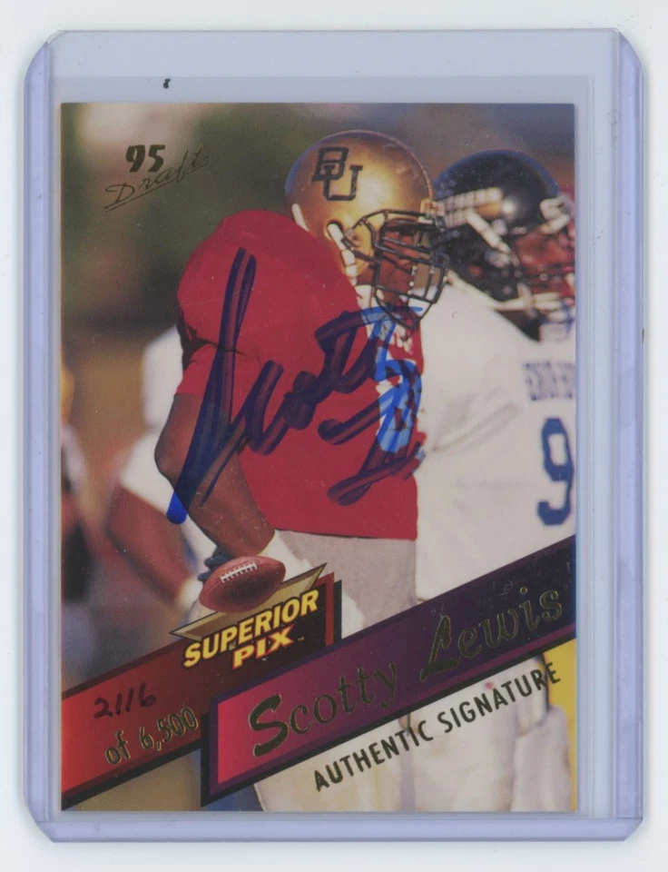1995 Superior Pix Scotty Lewis Rookie Auto 21166 Football Card #92 - Image 1 of 2