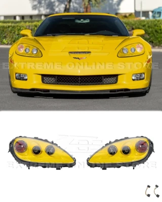 For 05-13 Corvette C6 GM Painted Velocity Yellow Housing HID Projector Headlight - Image 1 of 4