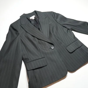 Loft Petites Suit Jacket Womens 12P Black Pinstripe Formal Corpcore Essentials - Picture 1 of 14