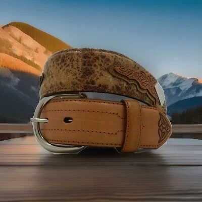 Tony Lama Belt SILVER ROAD Leather Size 34  C42204 NWT - Image 1 of 4