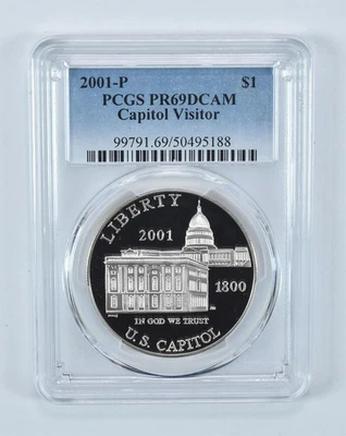 2001-P Capitol Visitor Commemorative Dollar PR69 DCAM PCGS Blue Label *6314 - Image 1 of 4