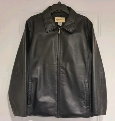 Jaqueta Bombardeiro de Couro Eddie Bauer 2XL XXL Preto Estilo 1466 Moto Vintage  - Imagem 1 de 4