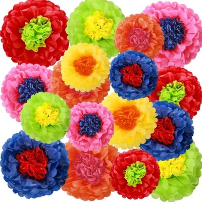 18 Colorful Fiesta Paper Flowers - Mexican Carnival Style for Spring Floral P... - Image 1 of 4