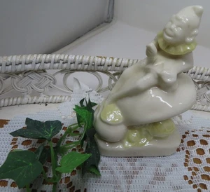 5.25" Belleek Irish Porcelain Figurine Gnome Leprechaun Pixie Elf on Mushrooms - Picture 1 of 5