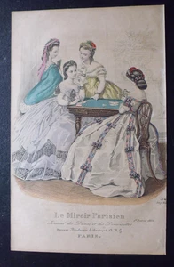 Gravure mode 1864 :le miroir Parisien/journal des dames et des demoiselles - Picture 1 of 6