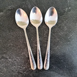 THREE Henckels Teaspoons 18/10 Wellington Hammered Handle Flatware - Picture 1 of 6
