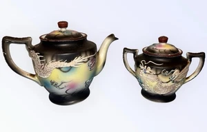 Set da tè vintage Nippon Dragonware giapponese Moriage drago rialzato teiera e zucchero - Foto 1 di 10